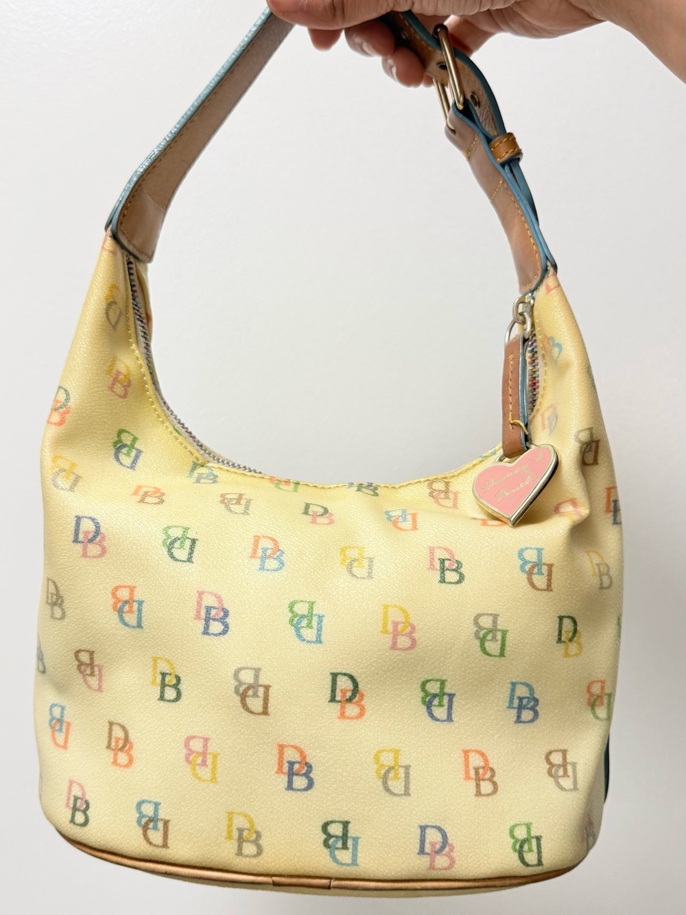 Y2K Dooney & Bourke Pastel Yellow Multicolor DB Logo Shoulder Bag